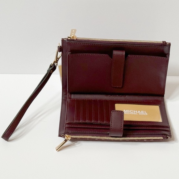 Michael Kors Jet Set Travel Large Double Zip Wallet Graphic Logo Oxblood  Multi - Picture 3 of 10